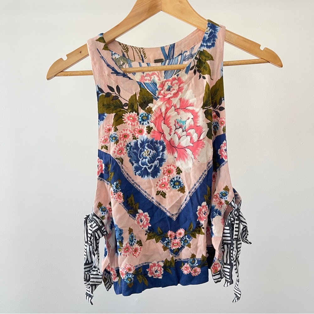 Free People Floral Tank Top - Pink and Blue Size S